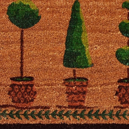 17" X 29" Natural and Green Coir Topiary Outdoor Door Mat