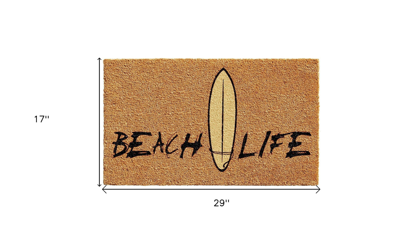 17" X 29" Natural and Black Coir Beach Life Outdoor Door Mat