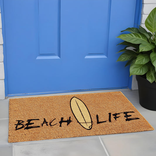 17" X 29" Natural and Black Coir Beach Life Outdoor Door Mat