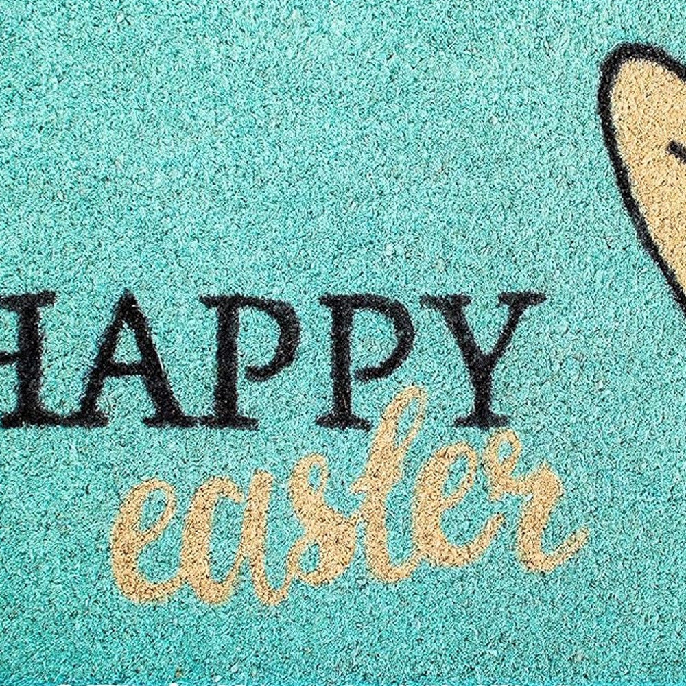 17" X 29" Aqua and Natural Coir Happy Easter Outdoor Easter Door Mat