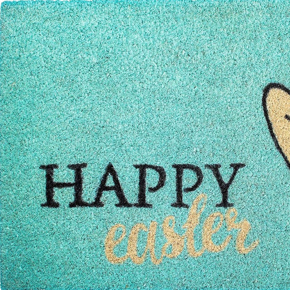 17" X 29" Aqua and Natural Coir Happy Easter Outdoor Easter Door Mat