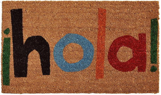 17" X 29" Natural Blue and Black Coir Hola Outdoor Door Mat