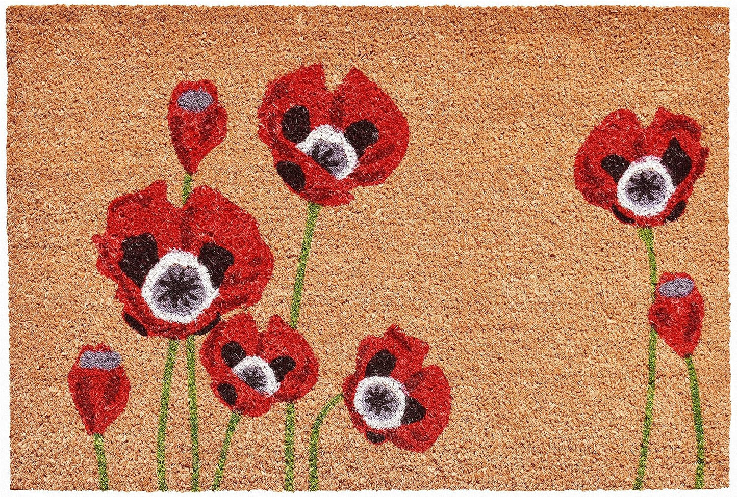 17" X 29" Natural Red and Black Coir Floral Outdoor Door Mat