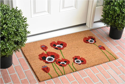 17" X 29" Natural Red and Black Coir Floral Outdoor Door Mat