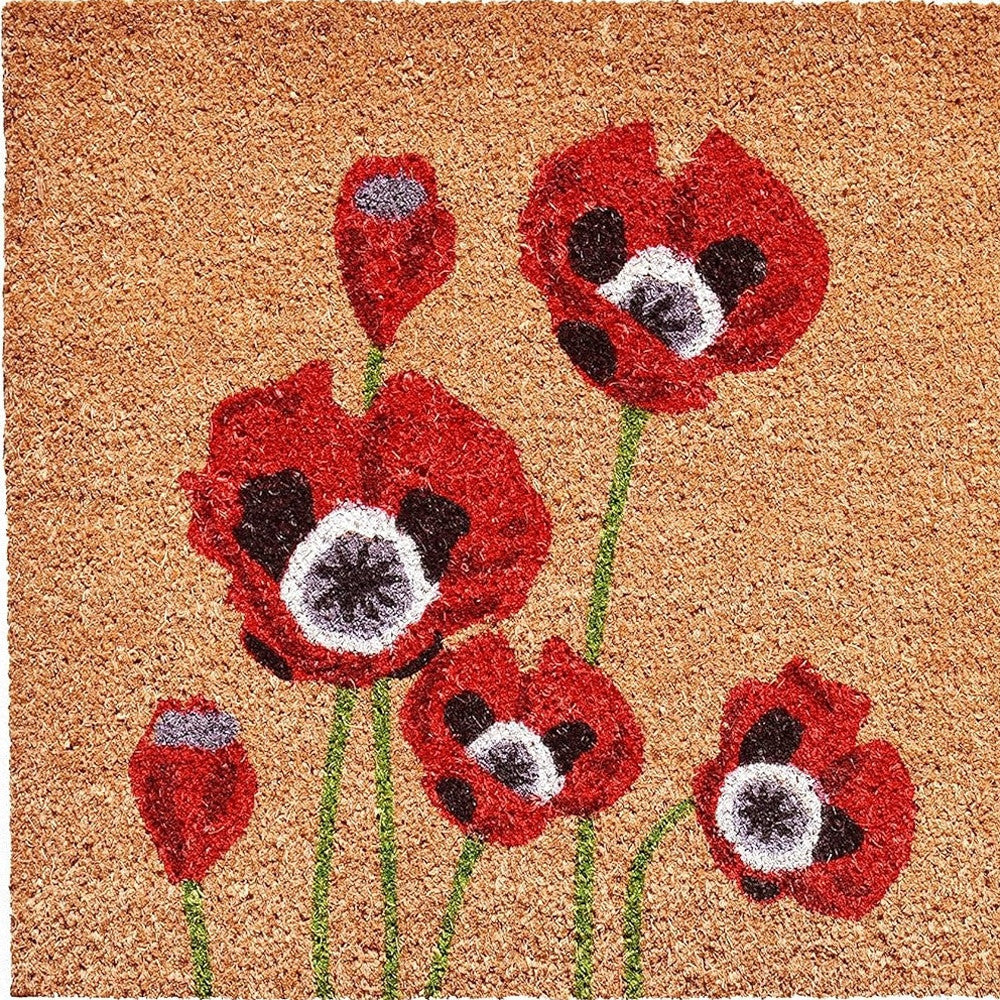 17" X 29" Natural Red and Black Coir Floral Outdoor Door Mat