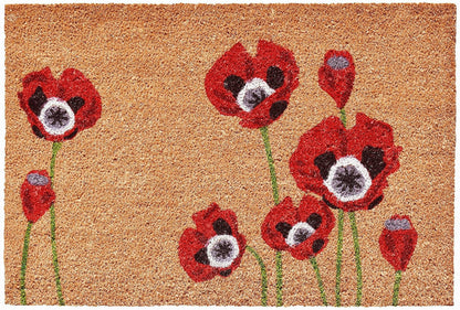 17" X 29" Natural Red and Black Coir Floral Outdoor Door Mat