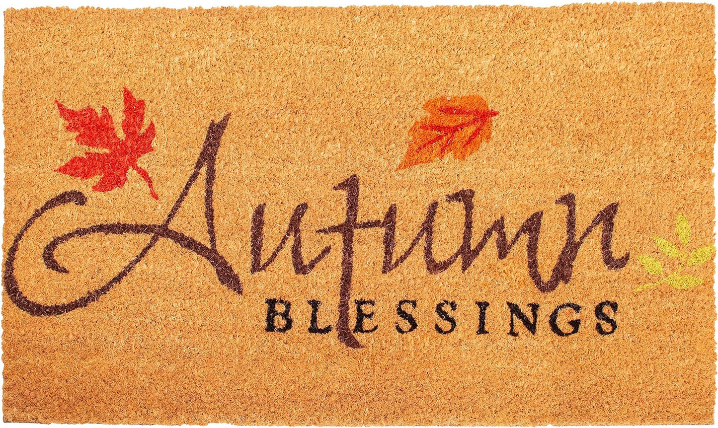 17" X 29" Natural Black and Orange Coir Autumn Blessings Outdoor Fall Door Mat