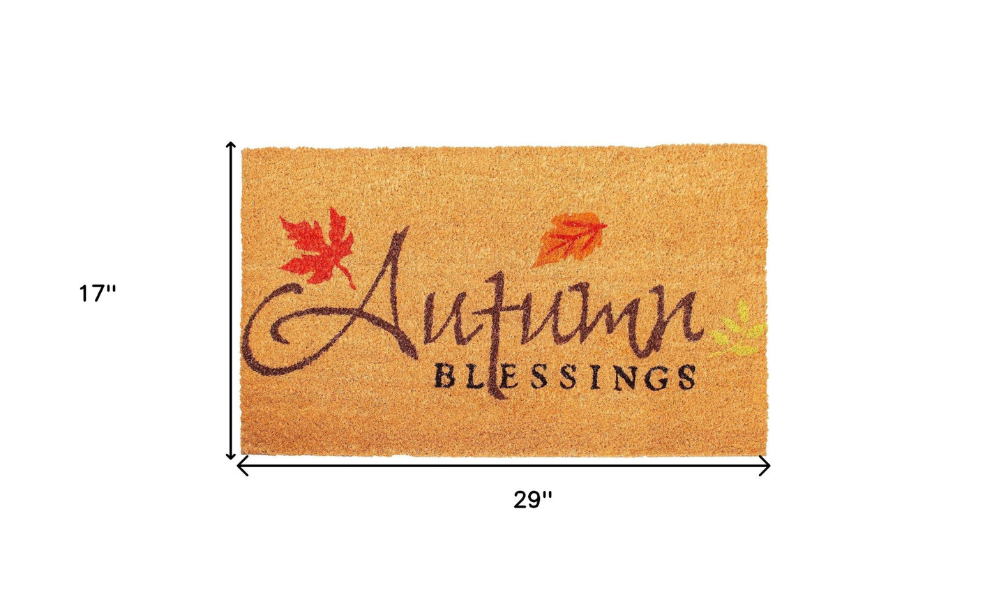 17" X 29" Natural Black and Orange Coir Autumn Blessings Outdoor Fall Door Mat