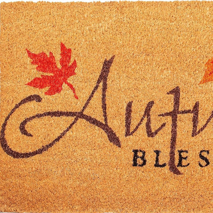 17" X 29" Natural Black and Orange Coir Autumn Blessings Outdoor Fall Door Mat