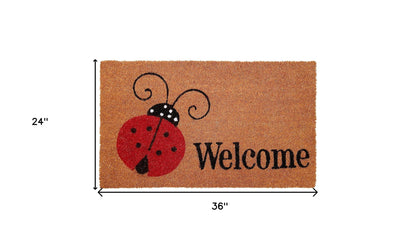 24" X 36" Natural Black and Red Coir Ladybug Welcome Outdoor Door Mat