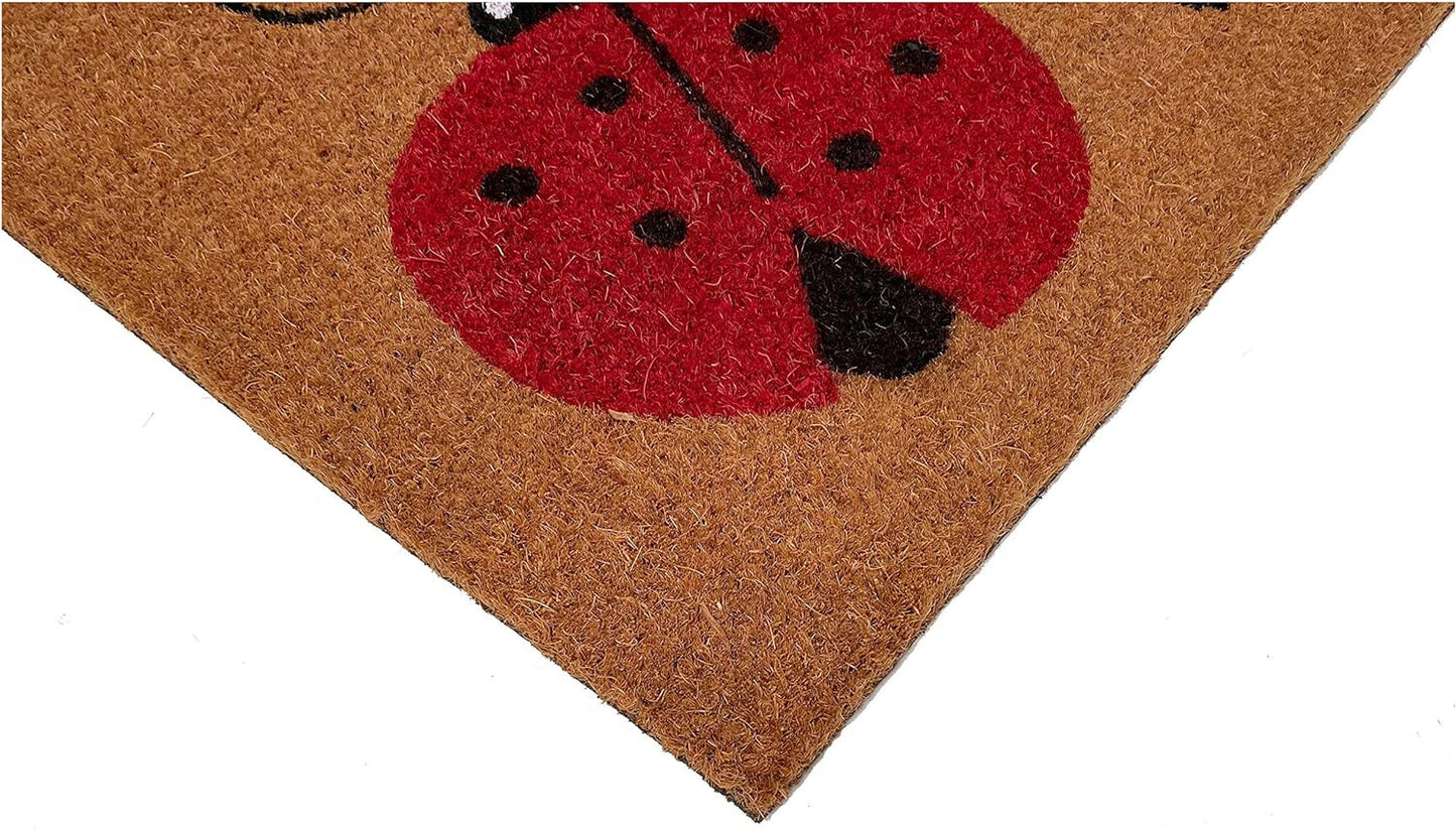 24" X 36" Natural Black and Red Coir Ladybug Welcome Outdoor Door Mat