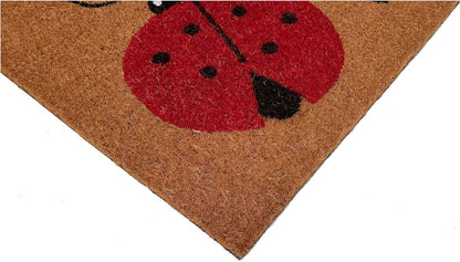 24" X 36" Natural Black and Red Coir Ladybug Welcome Outdoor Door Mat