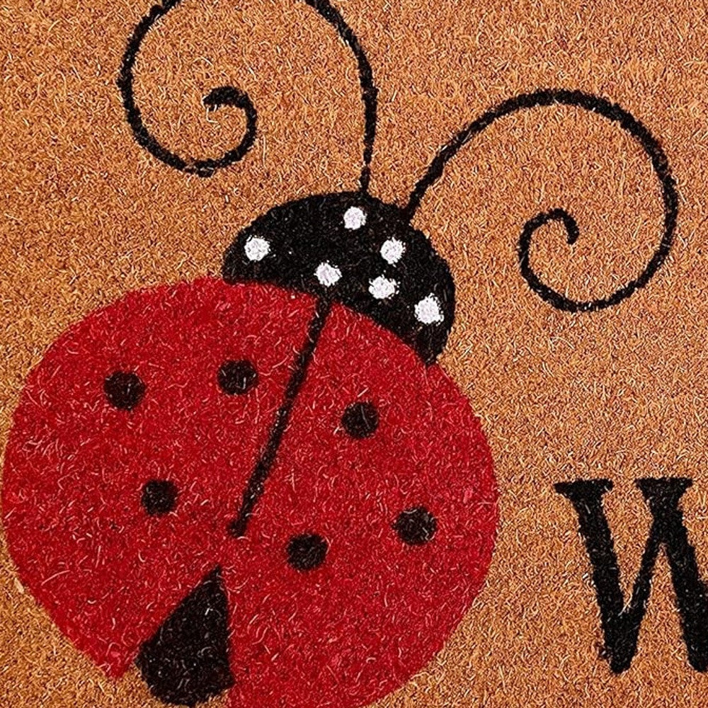 24" X 36" Natural Black and Red Coir Ladybug Welcome Outdoor Door Mat