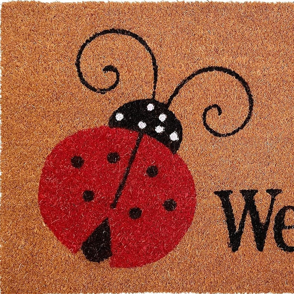 24" X 36" Natural Black and Red Coir Ladybug Welcome Outdoor Door Mat