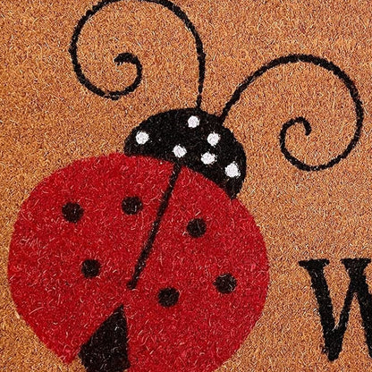 24" X 36" Natural Black and Red Coir Ladybug Welcome Outdoor Door Mat