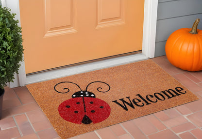 24" X 36" Natural Black and Red Coir Ladybug Welcome Outdoor Door Mat