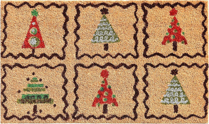 17" X 29" Natural Red and Black Coir Christmas Trees Outdoor Christmas Door Mat