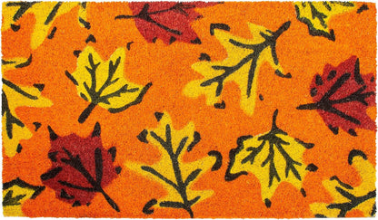 17" X 29" Orange Black and Yellow Coir Leaves Outdoor Fall Door Mat