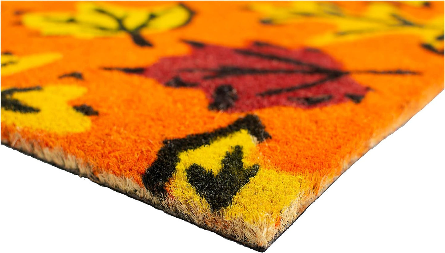 17" X 29" Orange Black and Yellow Coir Leaves Outdoor Fall Door Mat