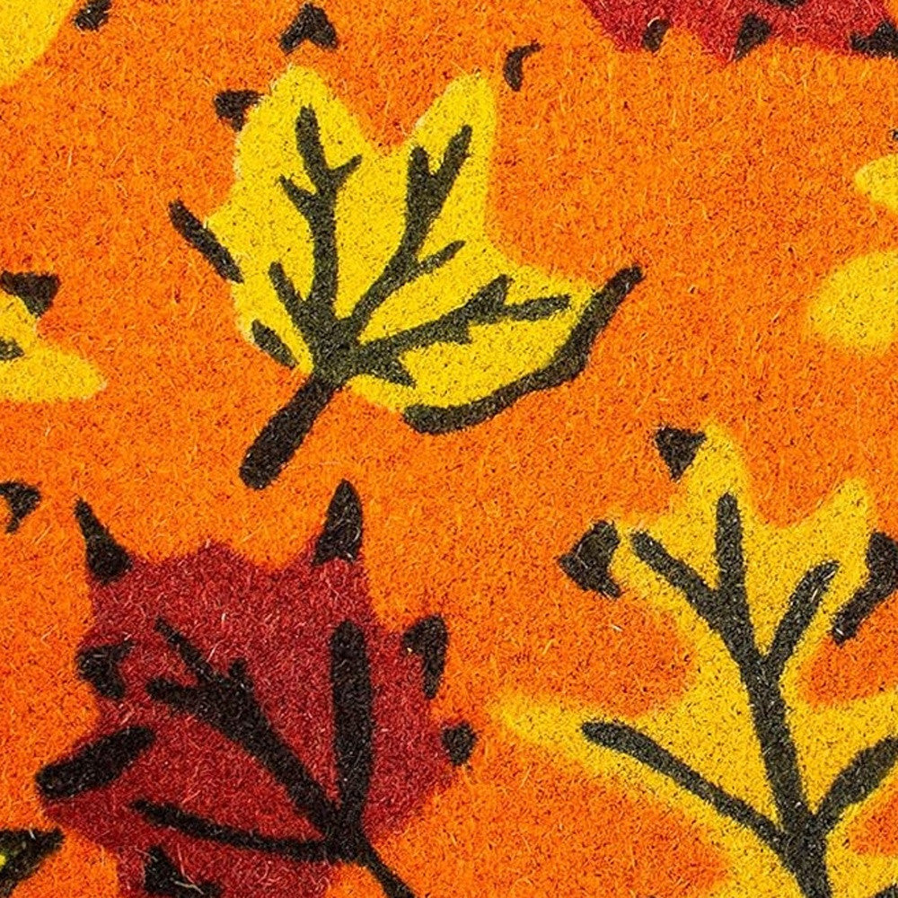 17" X 29" Orange Black and Yellow Coir Leaves Outdoor Fall Door Mat