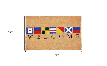 17" X 29" Natural Blue and Red Coir Nautical Flag Welcome Outdoor Door Mat