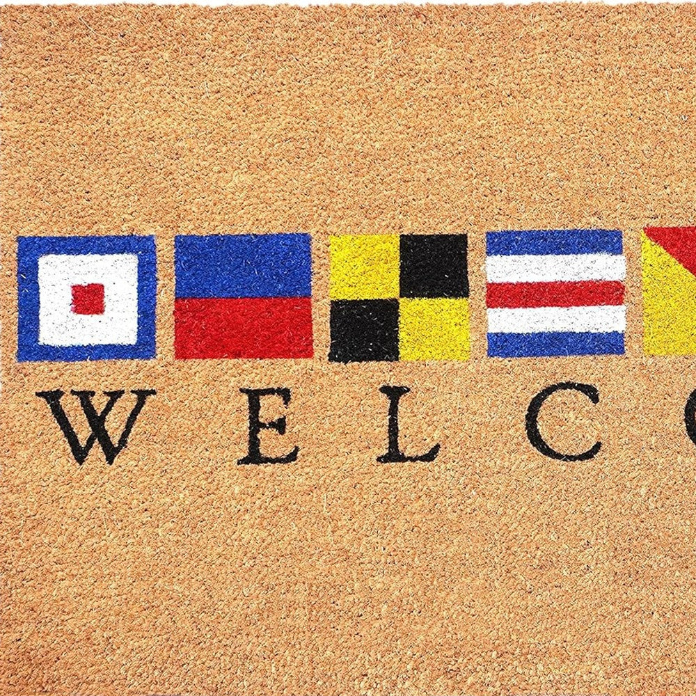 17" X 29" Natural Blue and Red Coir Nautical Flag Welcome Outdoor Door Mat