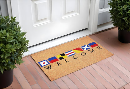 17" X 29" Natural Blue and Red Coir Nautical Flag Welcome Outdoor Door Mat