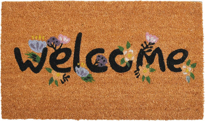 17" X 29" Natural and Black Coir Welcome Outdoor Door Mat