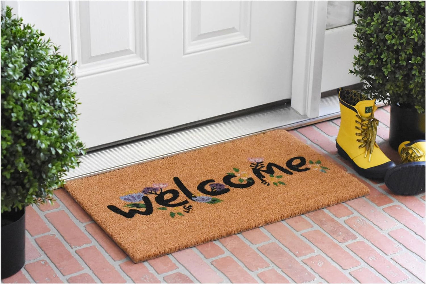 17" X 29" Natural and Black Coir Welcome Outdoor Door Mat