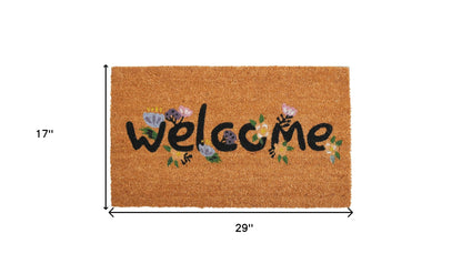 17" X 29" Natural and Black Coir Welcome Outdoor Door Mat