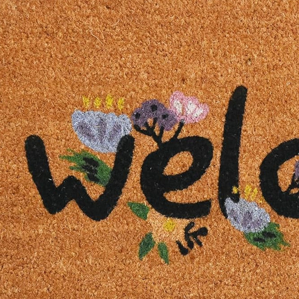 17" X 29" Natural and Black Coir Welcome Outdoor Door Mat