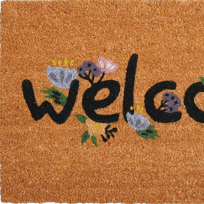 17" X 29" Natural and Black Coir Welcome Outdoor Door Mat