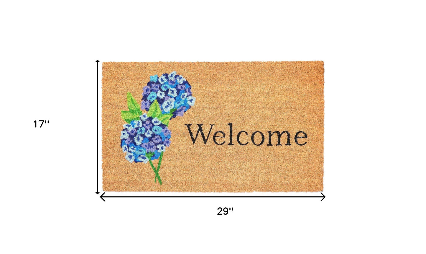 17" X 29" Natural and Blue Coir Floral Welcome Outdoor Door Mat