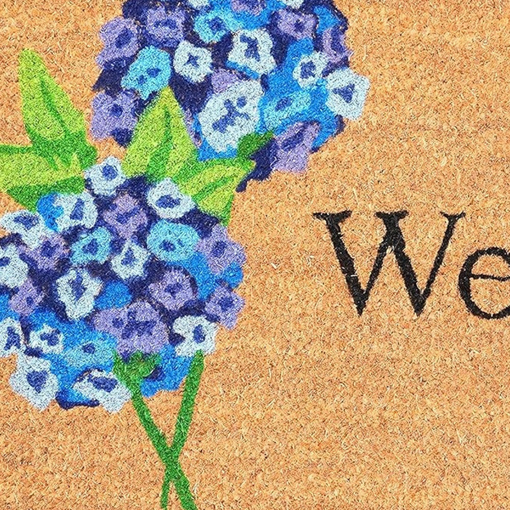 17" X 29" Natural and Blue Coir Floral Welcome Outdoor Door Mat