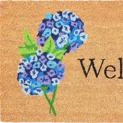 17" X 29" Natural and Blue Coir Floral Welcome Outdoor Door Mat