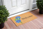 17" X 29" Natural and Blue Coir Floral Welcome Outdoor Door Mat