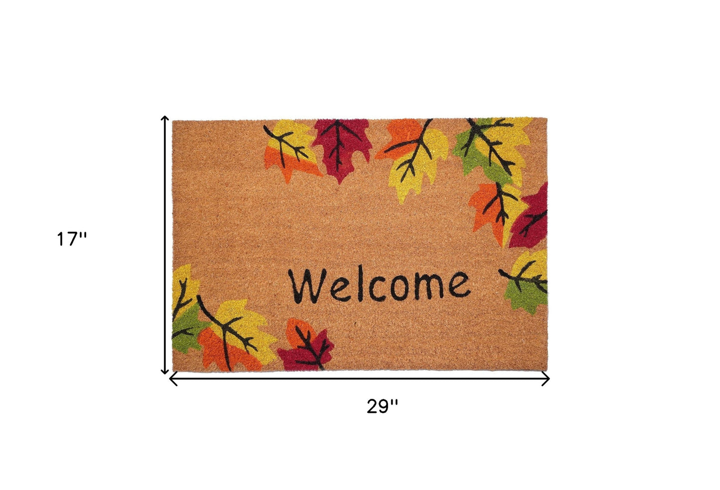 17" X 29" Natural Red and Yellow Coir Leaves Welcome Outdoor Fall Door Mat