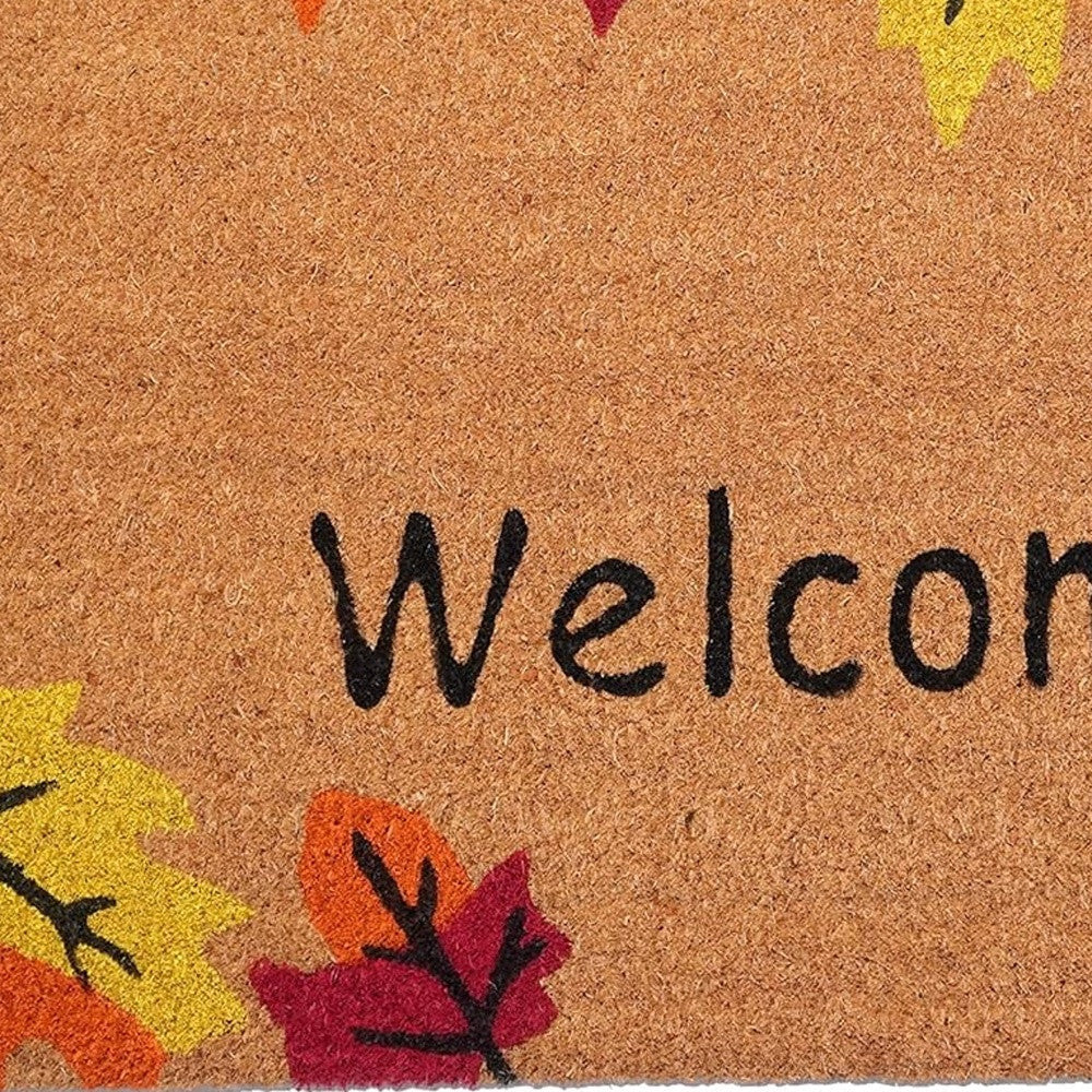 17" X 29" Natural Red and Yellow Coir Leaves Welcome Outdoor Fall Door Mat