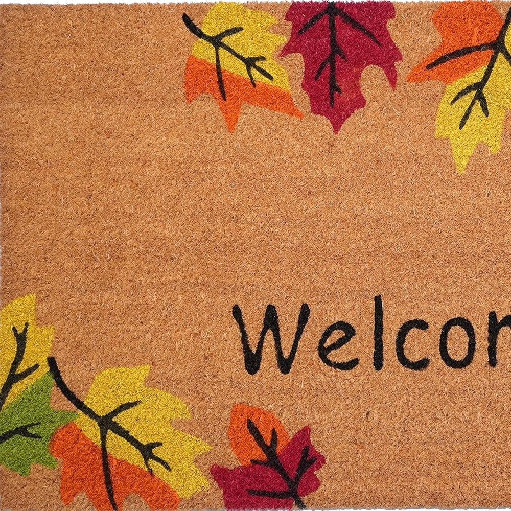 17" X 29" Natural Red and Yellow Coir Leaves Welcome Outdoor Fall Door Mat