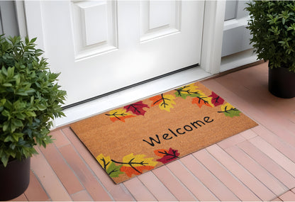 17" X 29" Natural Red and Yellow Coir Leaves Welcome Outdoor Fall Door Mat