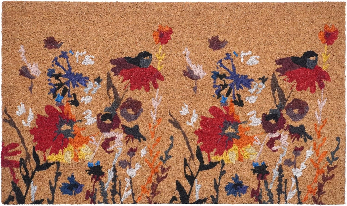 17" X 29" Natural Red and Yellow Coir Floral Outdoor Door Mat