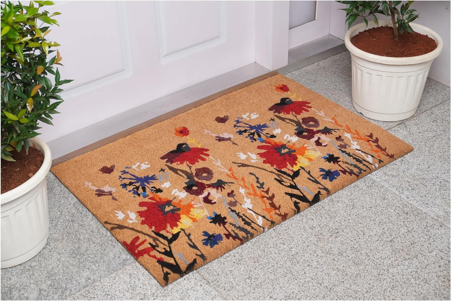 17" X 29" Natural Red and Yellow Coir Floral Outdoor Door Mat