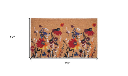 17" X 29" Natural Red and Yellow Coir Floral Outdoor Door Mat