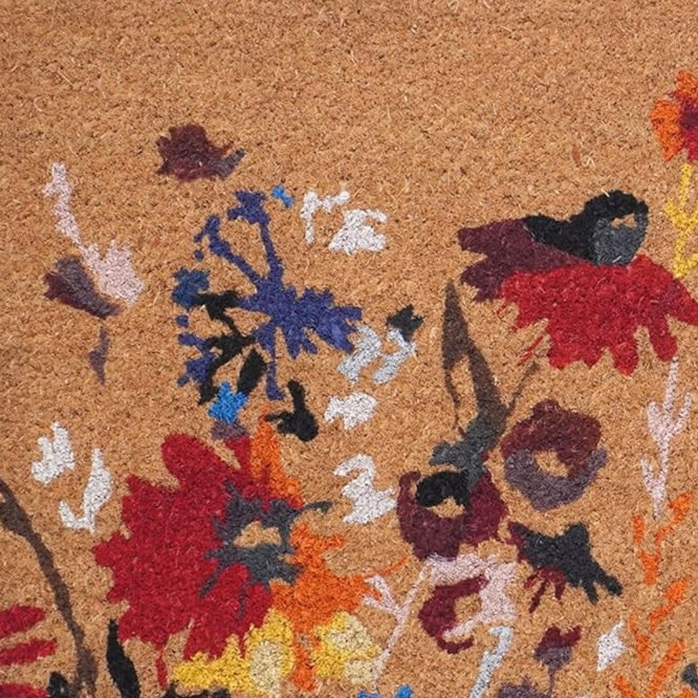 17" X 29" Natural Red and Yellow Coir Floral Outdoor Door Mat