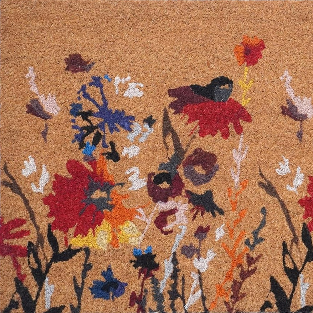 17" X 29" Natural Red and Yellow Coir Floral Outdoor Door Mat