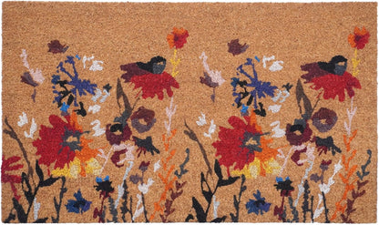 24" X 36" Natural Red and Yellow Coir Floral Outdoor Door Mat