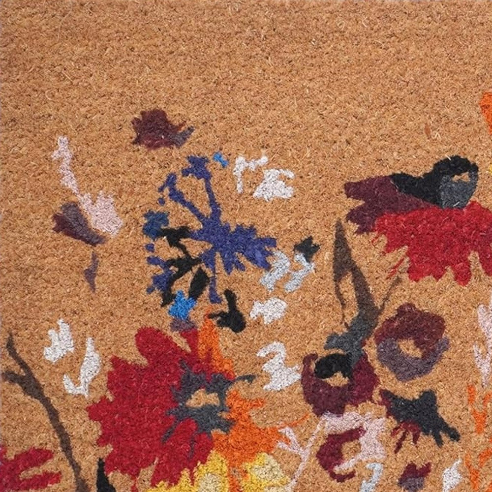 24" X 36" Natural Red and Yellow Coir Floral Outdoor Door Mat