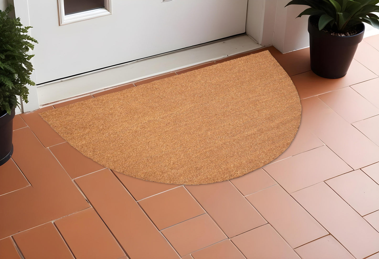 24" X 36" Natural Coir Solid Color Outdoor Semi Circle Door Mat