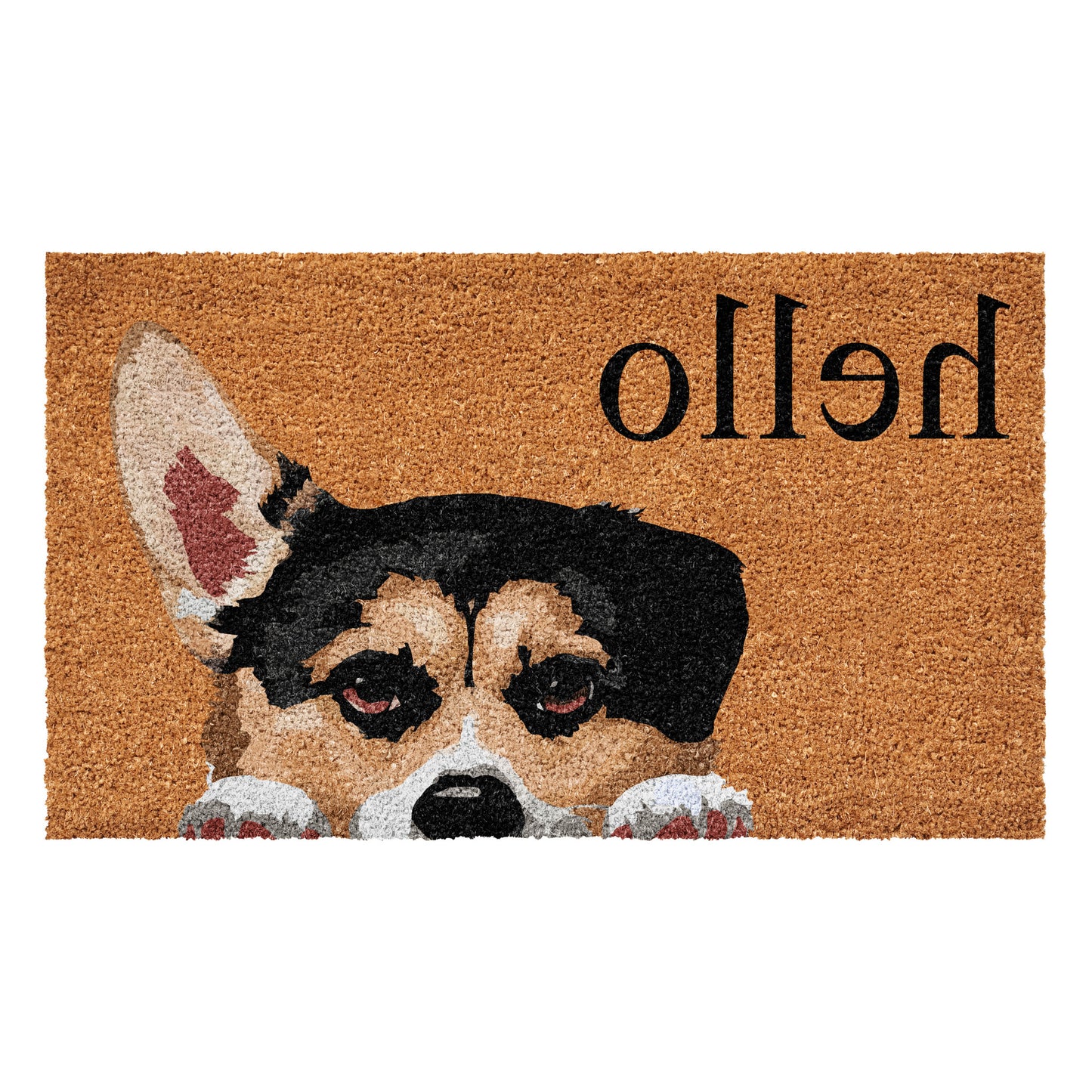 17" X 29" Natural Black and Brown Coir Welch Corgi Hello Outdoor Door Mat