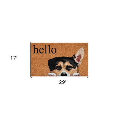 17" X 29" Natural Black and Brown Coir Welch Corgi Hello Outdoor Door Mat